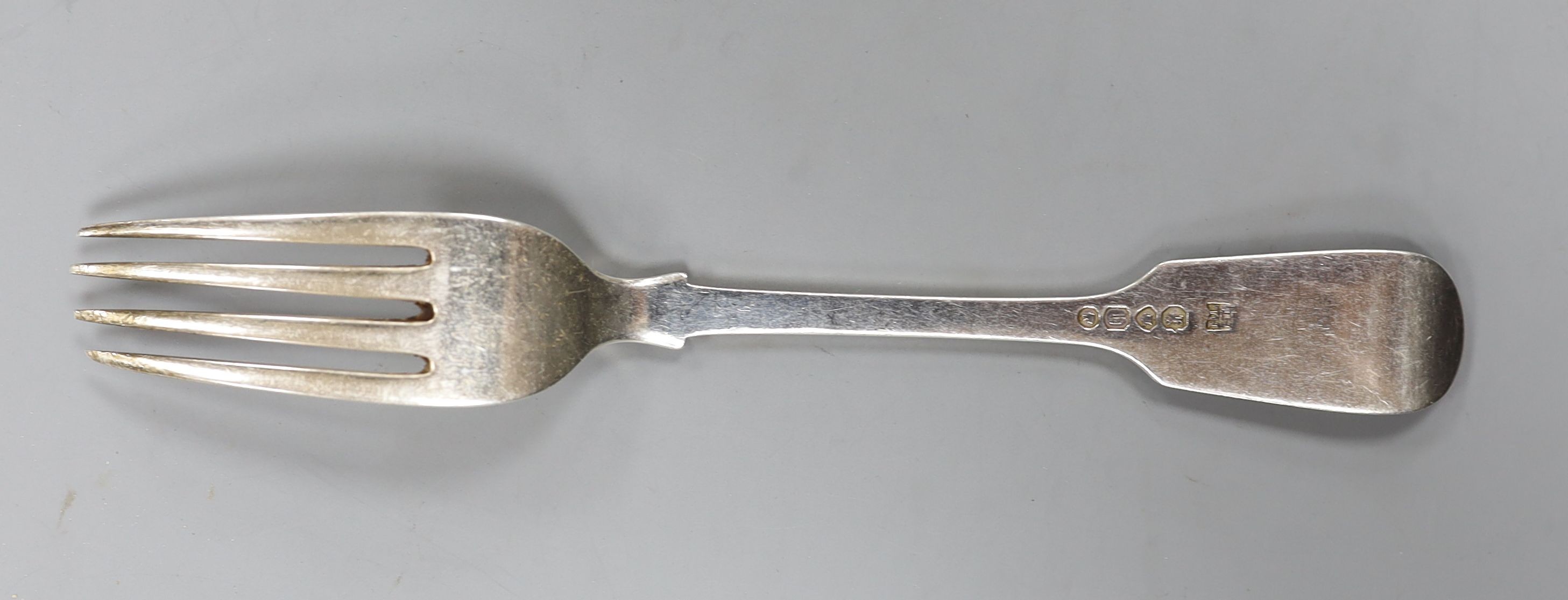 A set of six Victorian silver fiddle pattern dessert forks, London, 1863, 7.5oz.